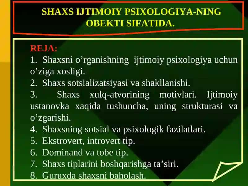 Shaxs Ijtimoiy Psixologiyasi