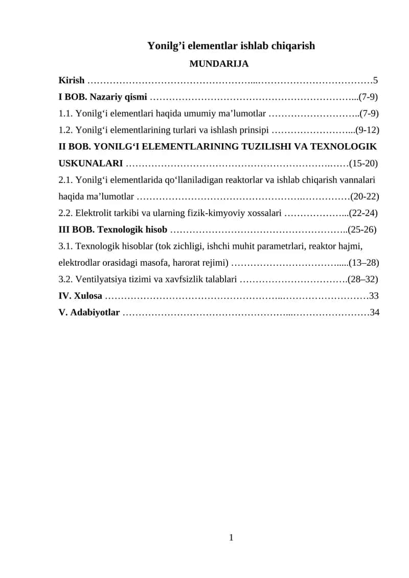 Yonilg’i elementlar ishlab chiqarish 1