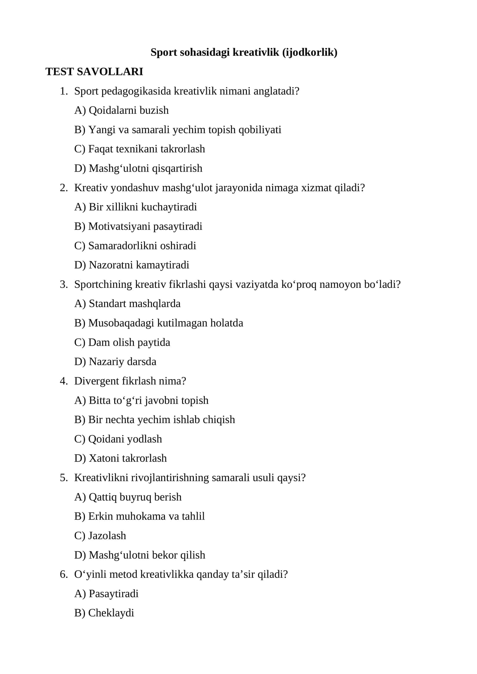 Sport sohasidagi kreativlik (ijodkorlik) 1