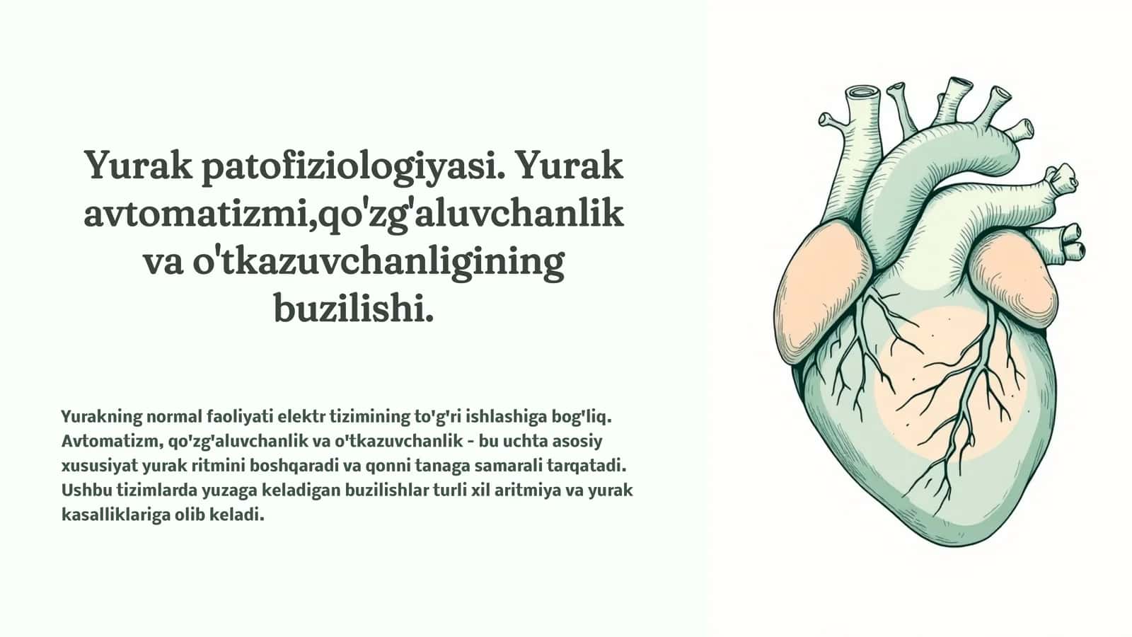 Yurak patofiziologiyasi. Yurak avtomatizmi,qo'zg'aluvchanlik va o'tkazuvchanligining buzilishi. 1