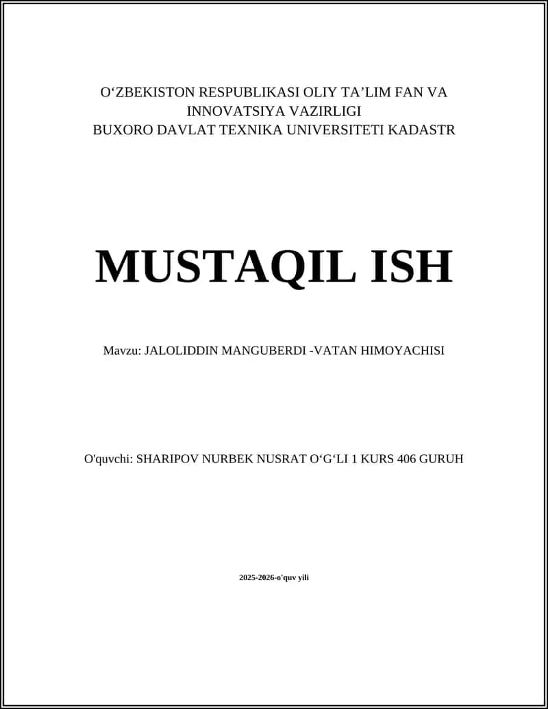 JALOLIDDIN MANGUBERDI -VATAN HIMOYACHISI 1