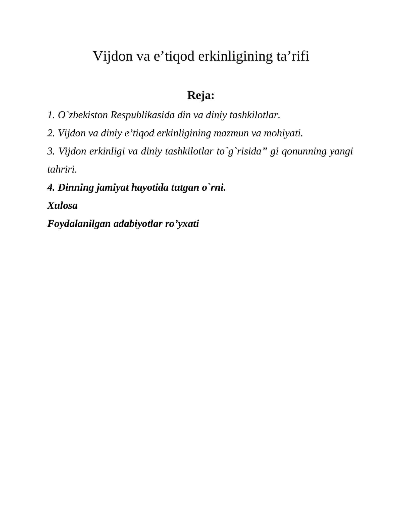 Vijdon va e’tiqod erkinligining ta’rifi 1