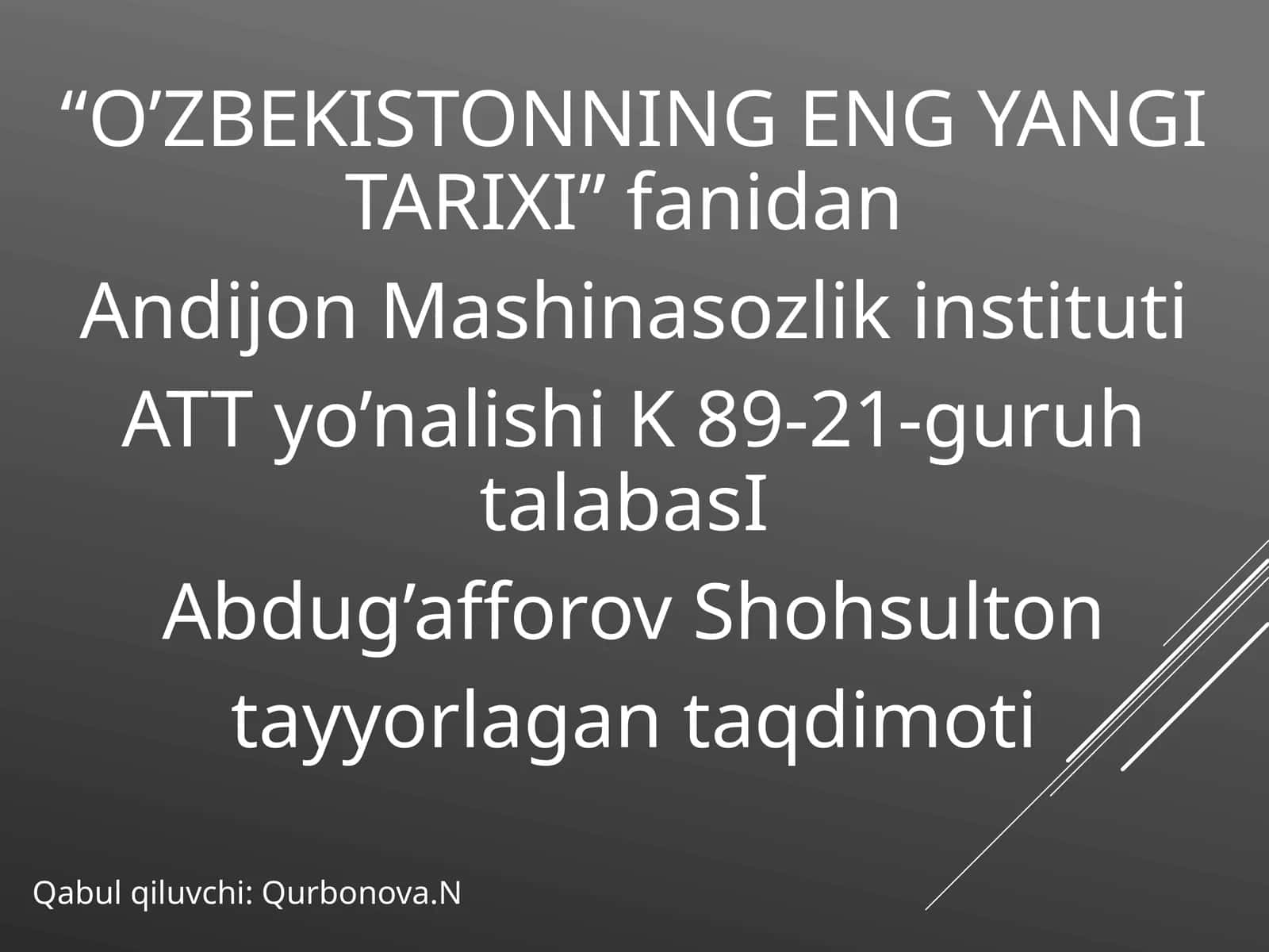 O’ZBEKISTONNING ENG YANGI TARIXI 1