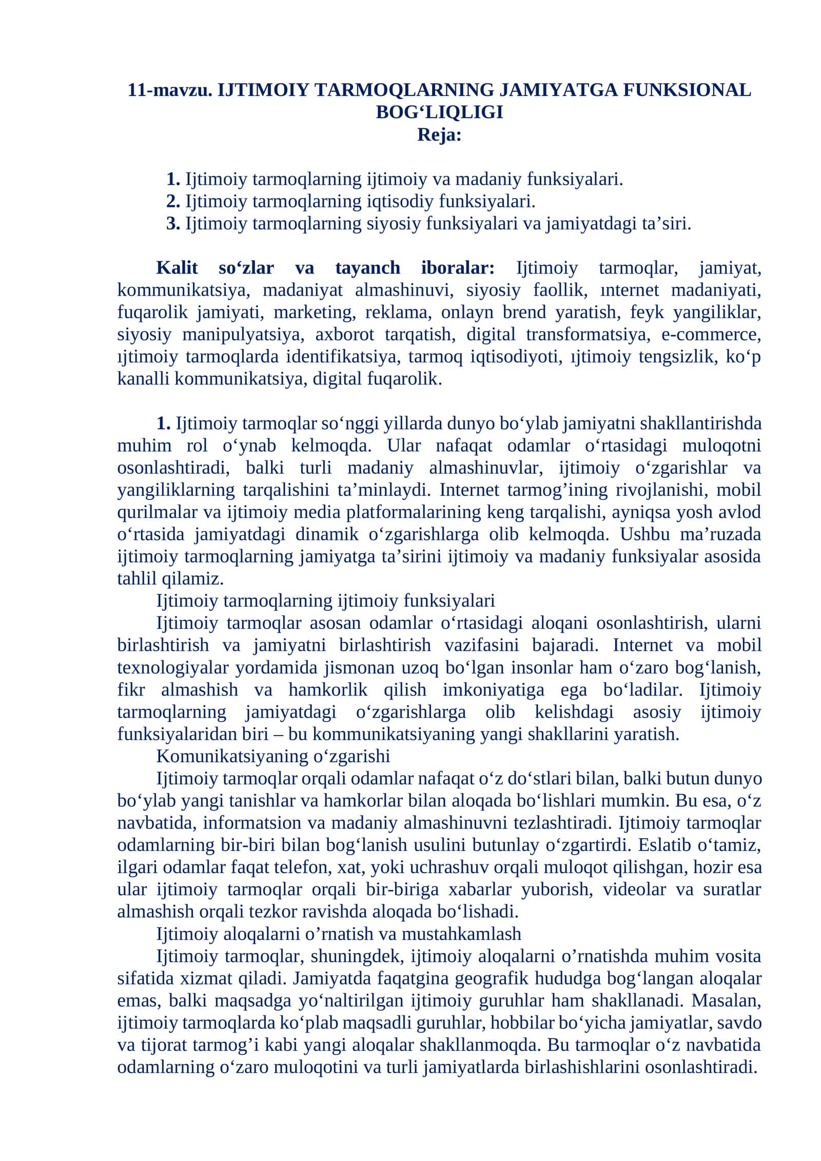 IJTIMOIY TARMOQLARNING JAMIYATGA FUNKSIONAL BOG‘LIQLIGI 1