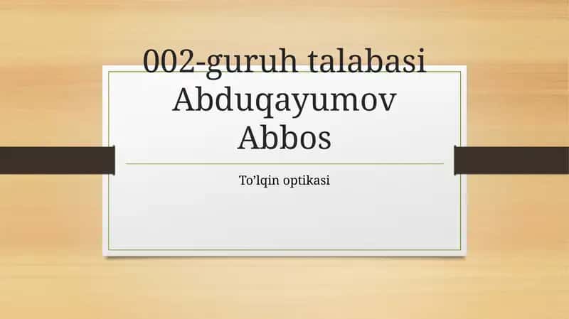 To’lqin optikasi 1