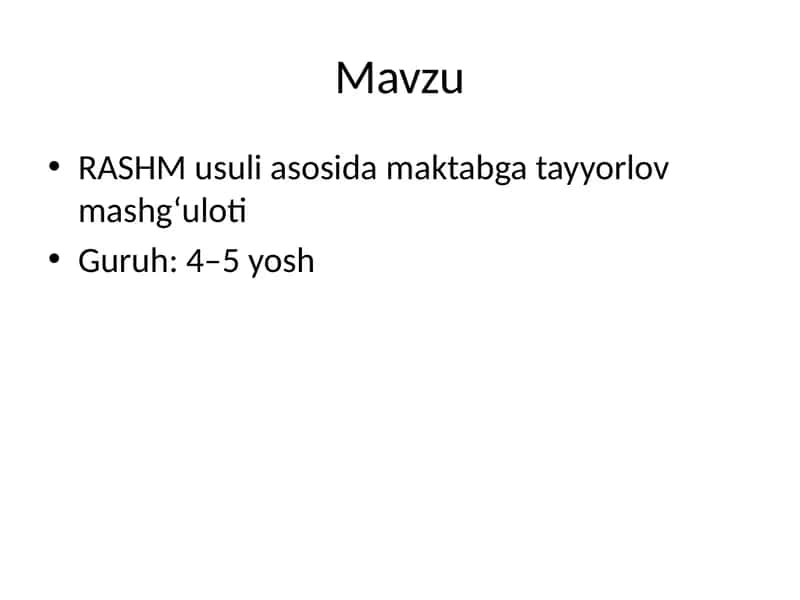 RASHM usuli asosida maktabga tayyorlov mashg‘uloti 1