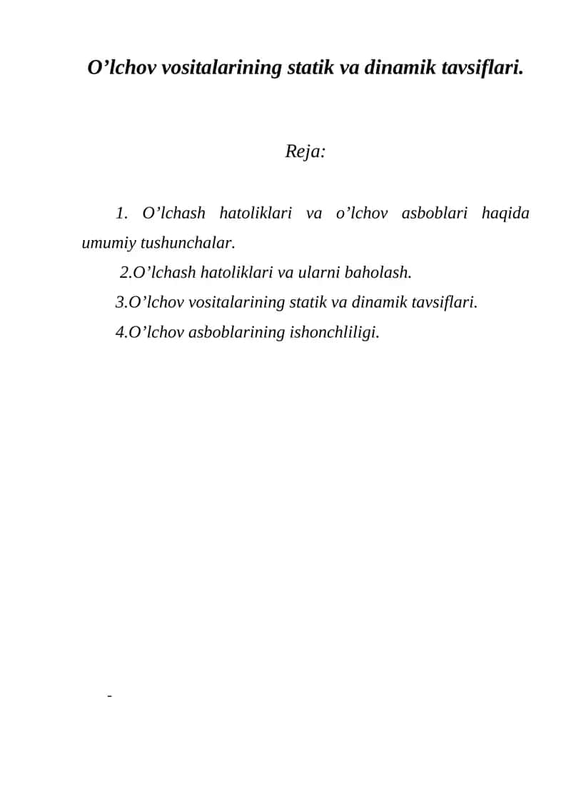 O'lchov vositalarining statik va dinamik tavsiflari 1