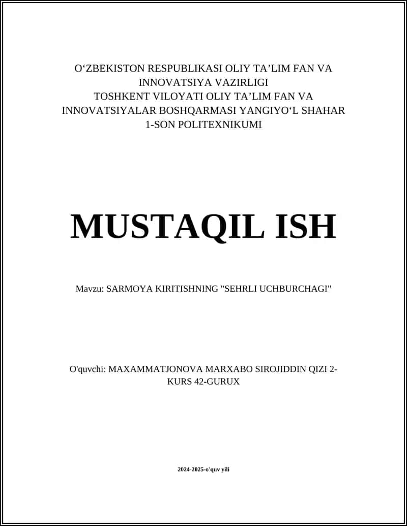 SARMOYA KIRITISHNING "SEHRLI UCHBURCHAGI" 1