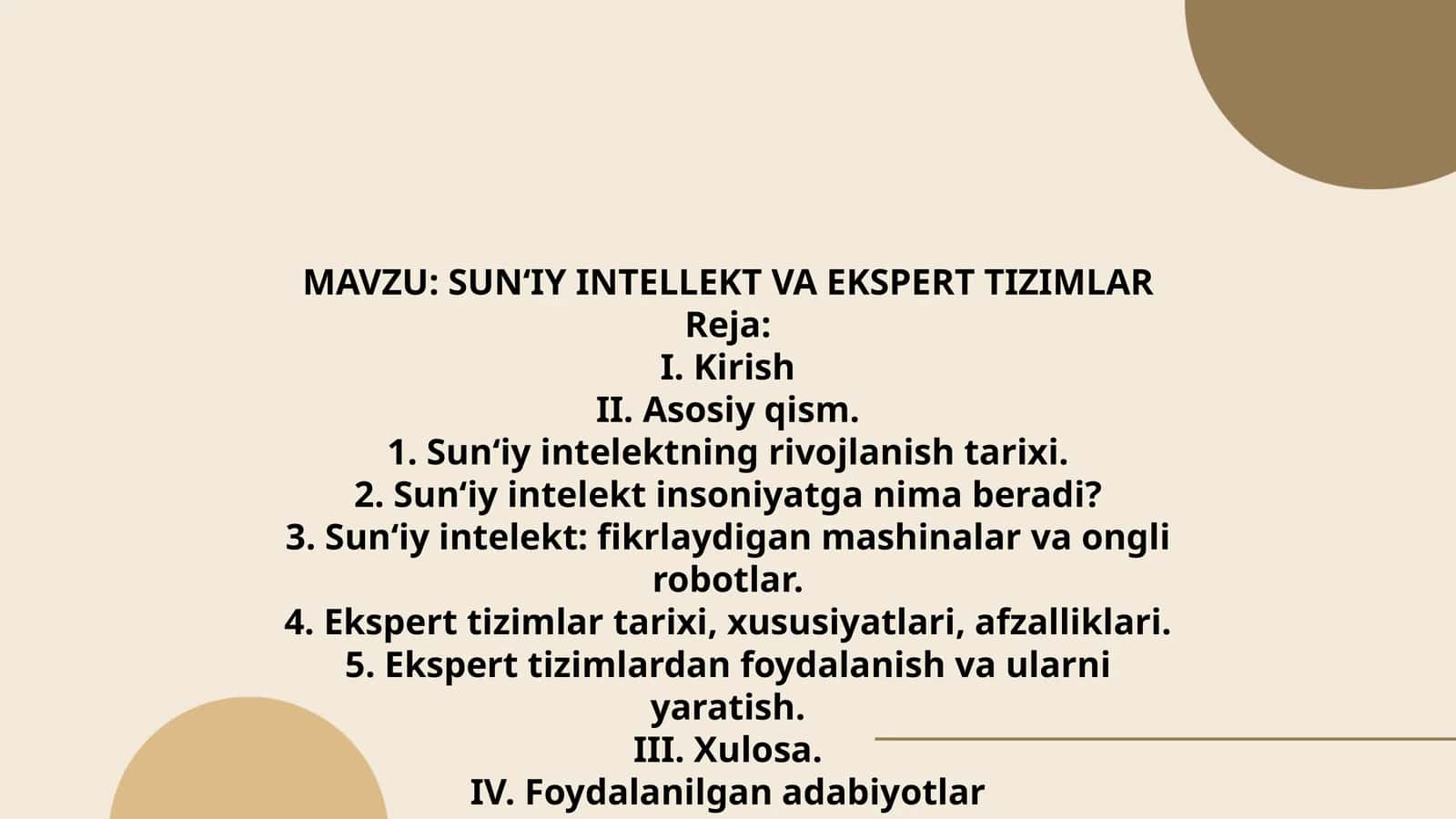 SUN‘IY INTELLEKT VA EKSPERT TIZIMLAR 1