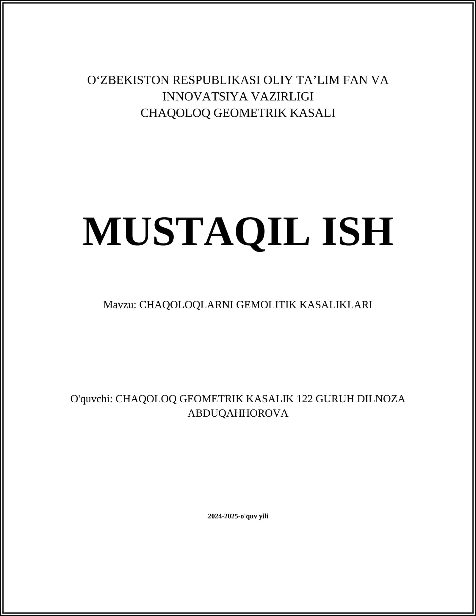 CHAQOLOQ GEOMETRIK KASALI 1