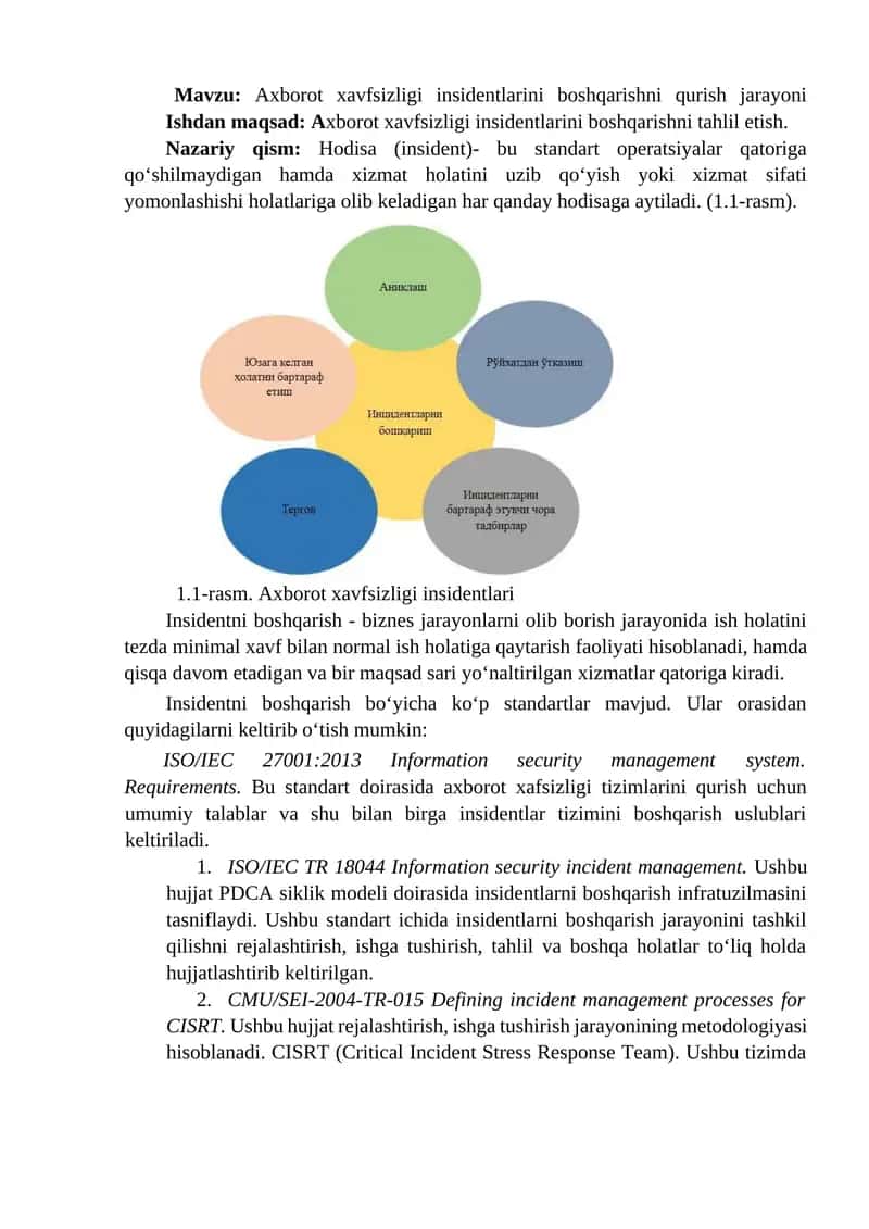 Axborot xavfsizligi insidentlarini boshqarishni qurish jarayoni 1