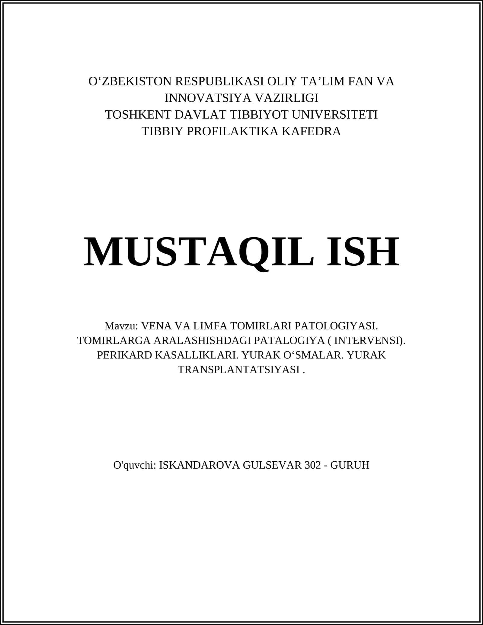 VENA VA LIMFA TOMIRLARI PATOLOGIYASI 1