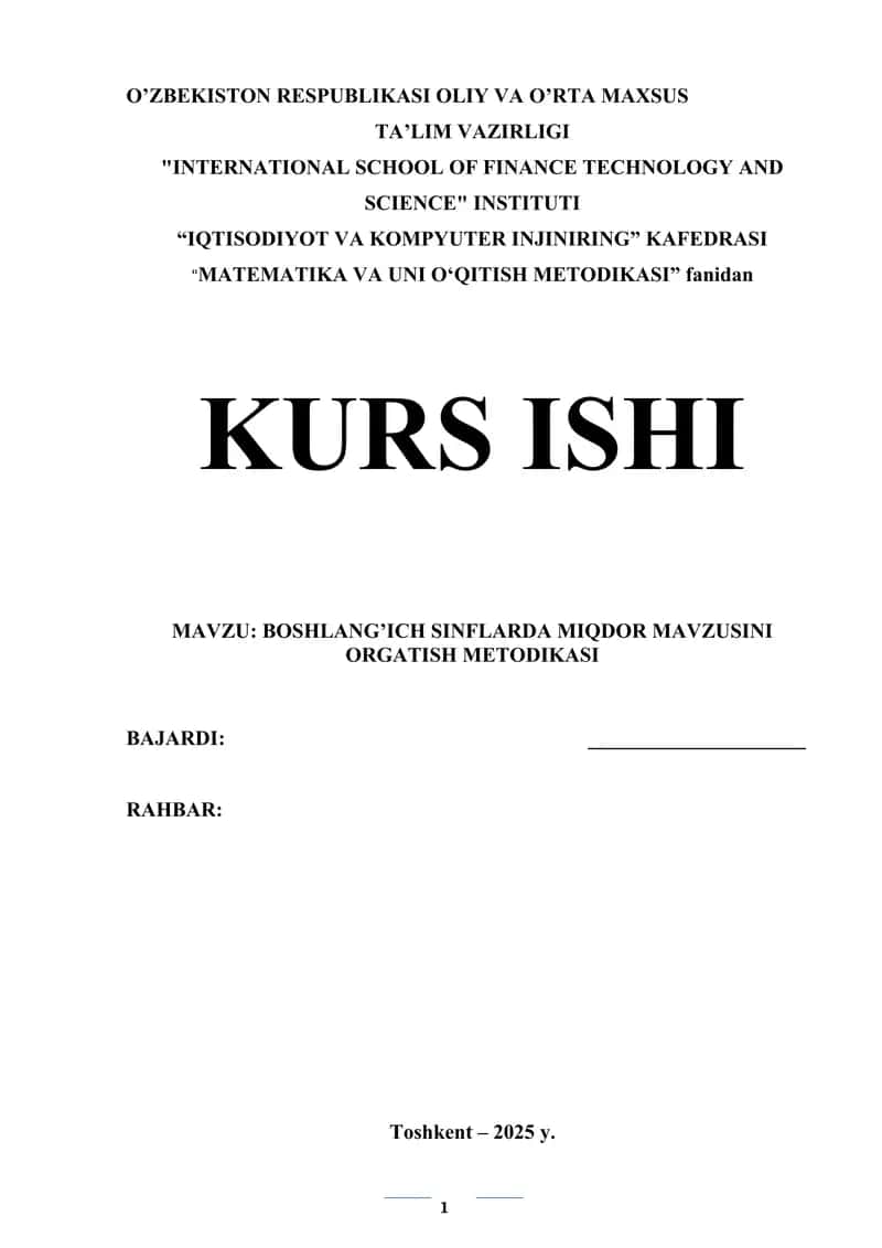 Boshlang’ich sinflarda miqdor mavzusini orgatish metodikasi 1
