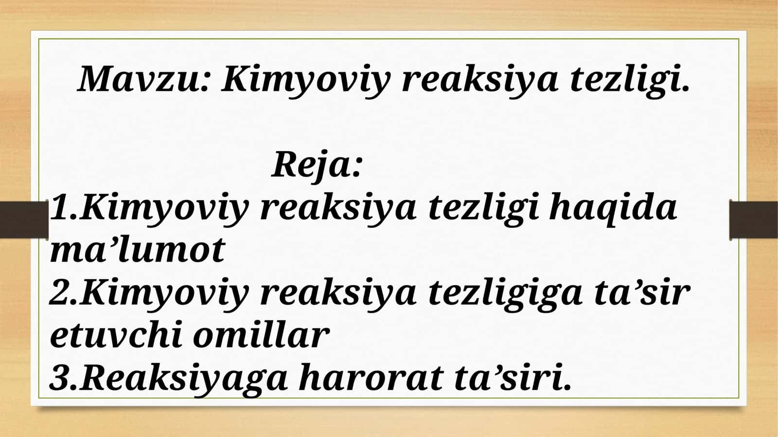 Kimyoviy reaksiyalar tezligi 1
