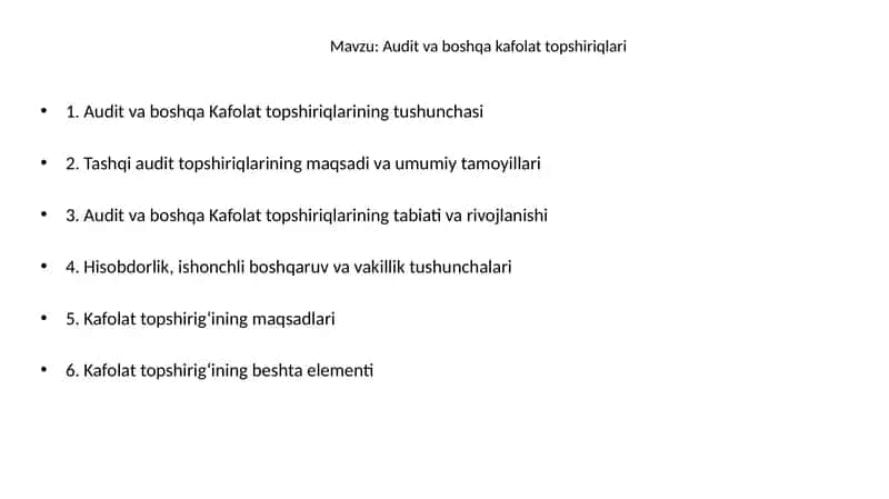 Audit va boshqa Kafolat topshiriqlari 1