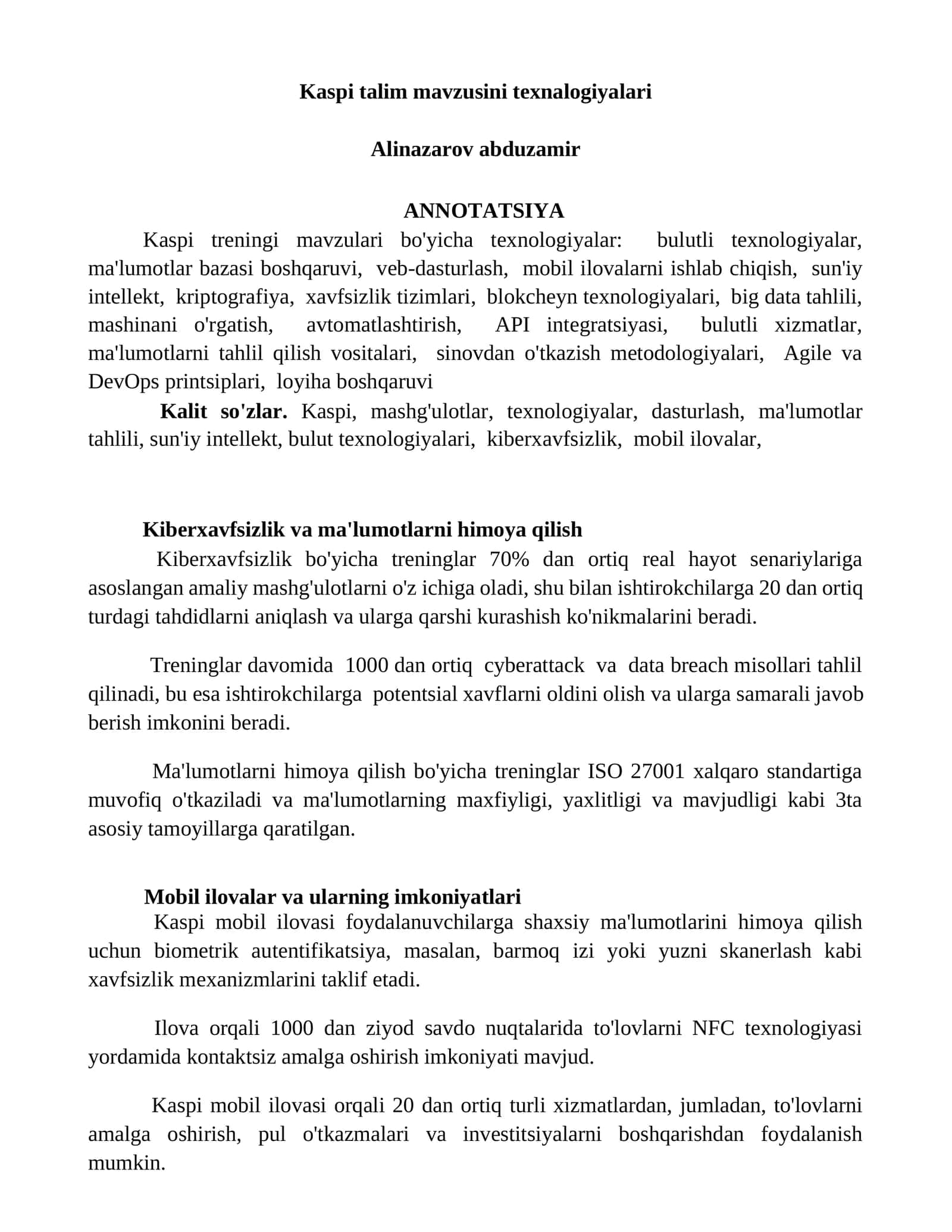 Kaspi talim mavzusini texnalogiyalari 1