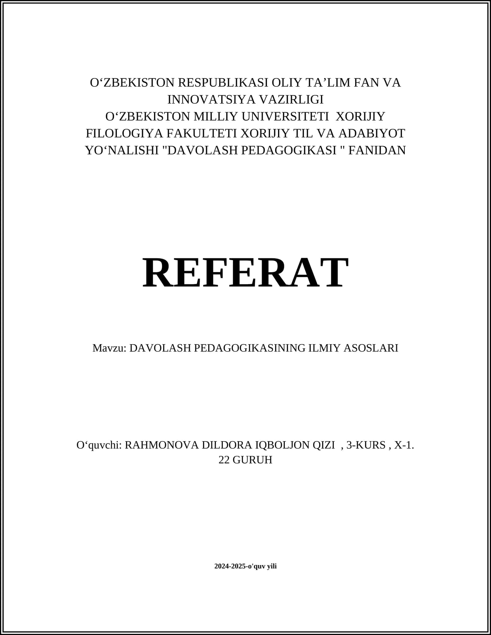 DAVOLASH PEDAGOGIKASINING ILMIY ASOSLARI 1