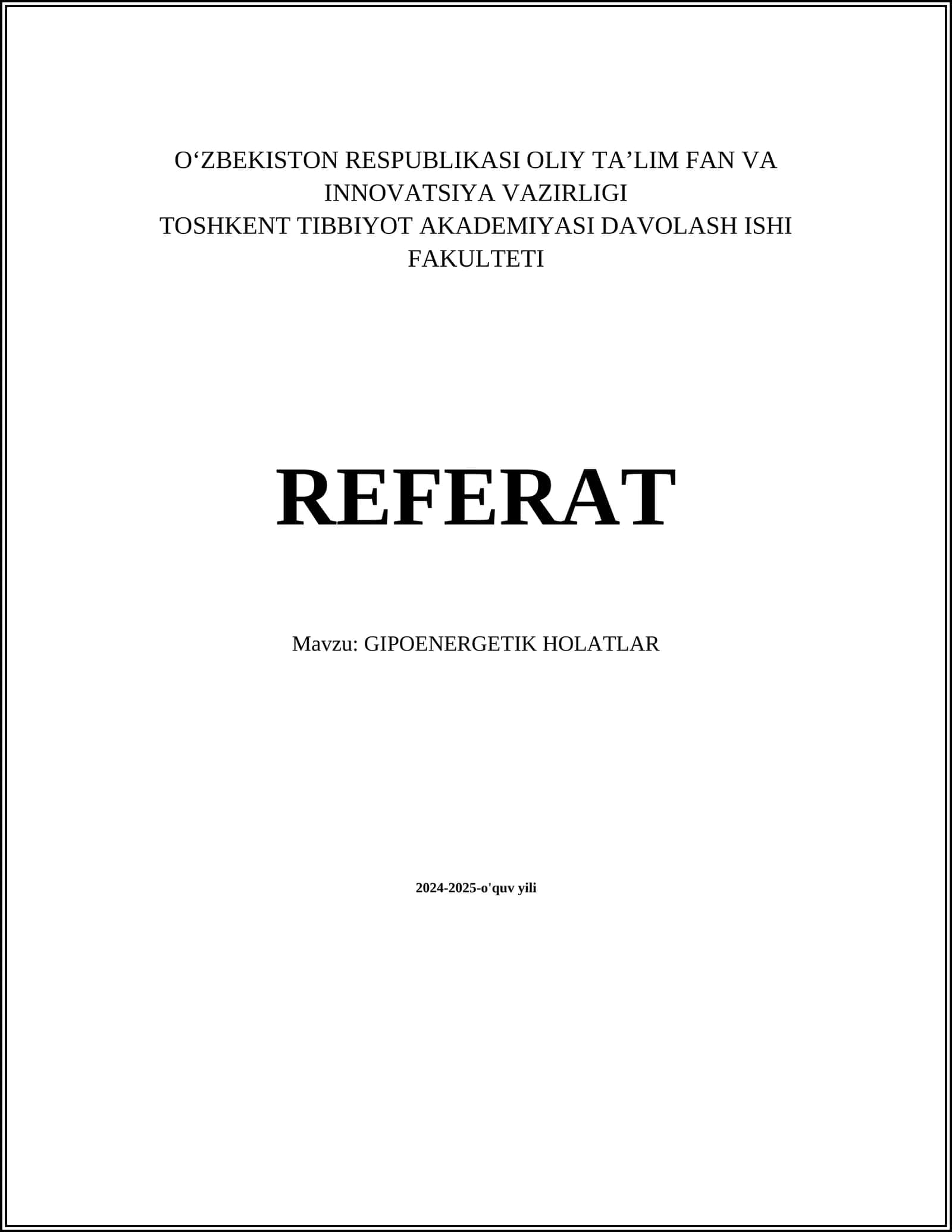 GIPOENERGETIK HOLATLAR 1