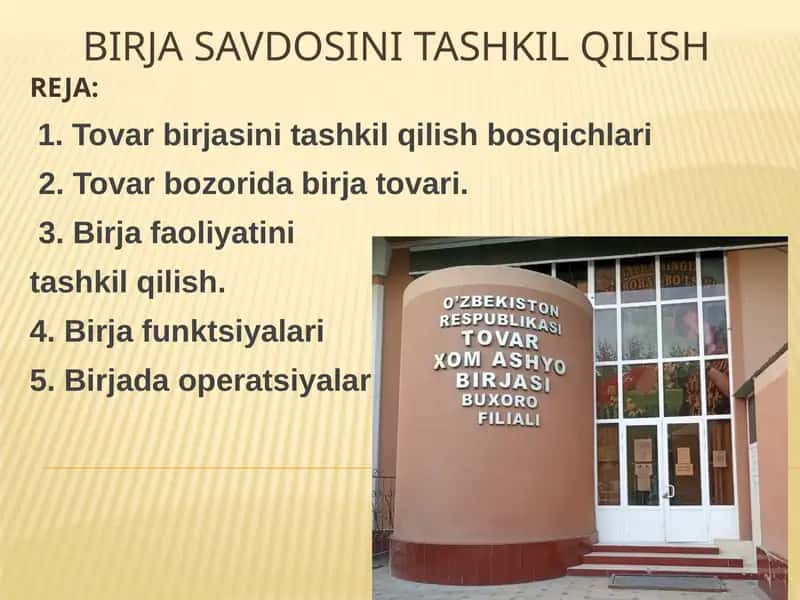 Birja savdosini tashkil qilish 1