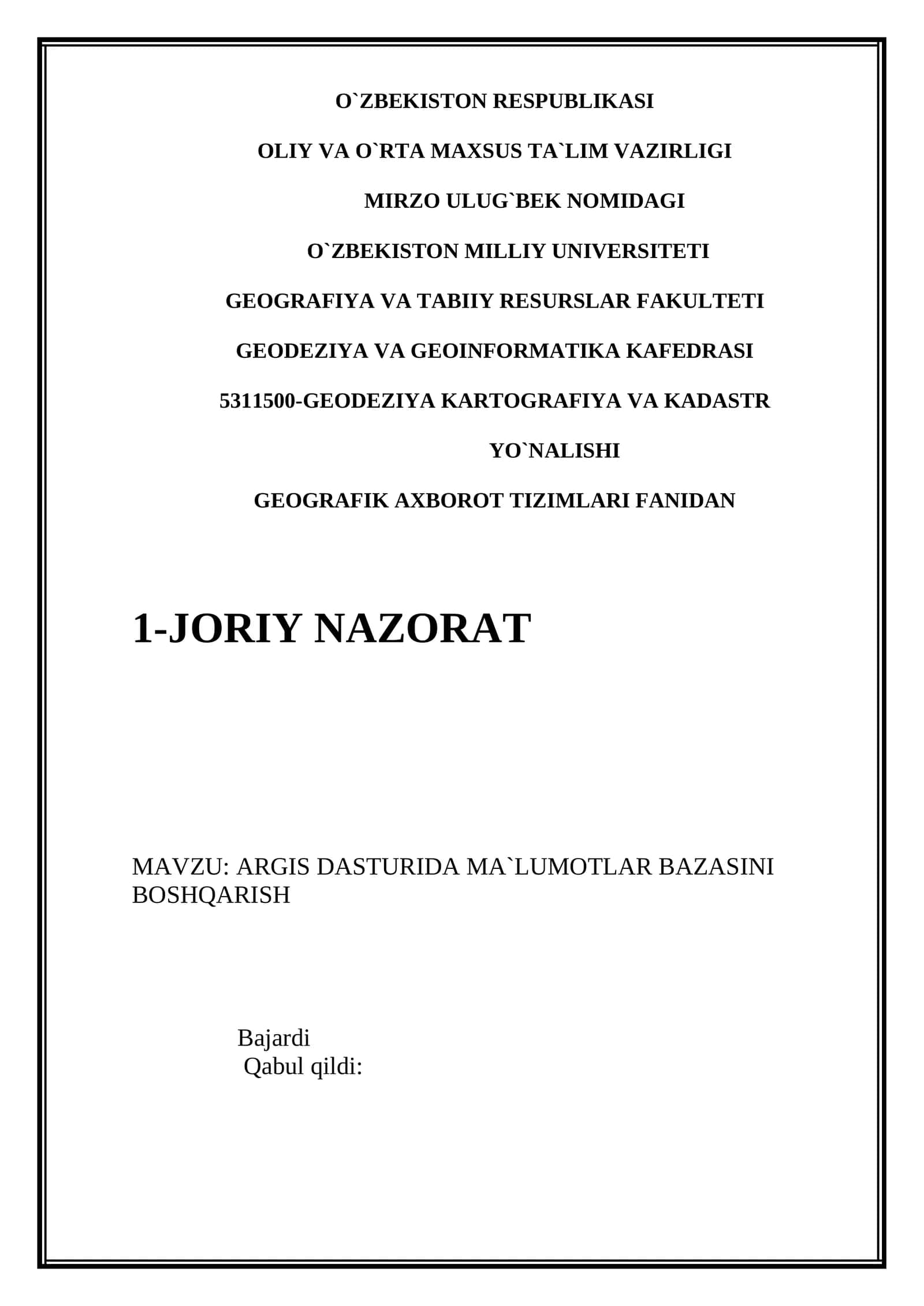 ARGIS DASTURIDA MA`LUMOTLAR BAZASINI BOSHQARISH 1