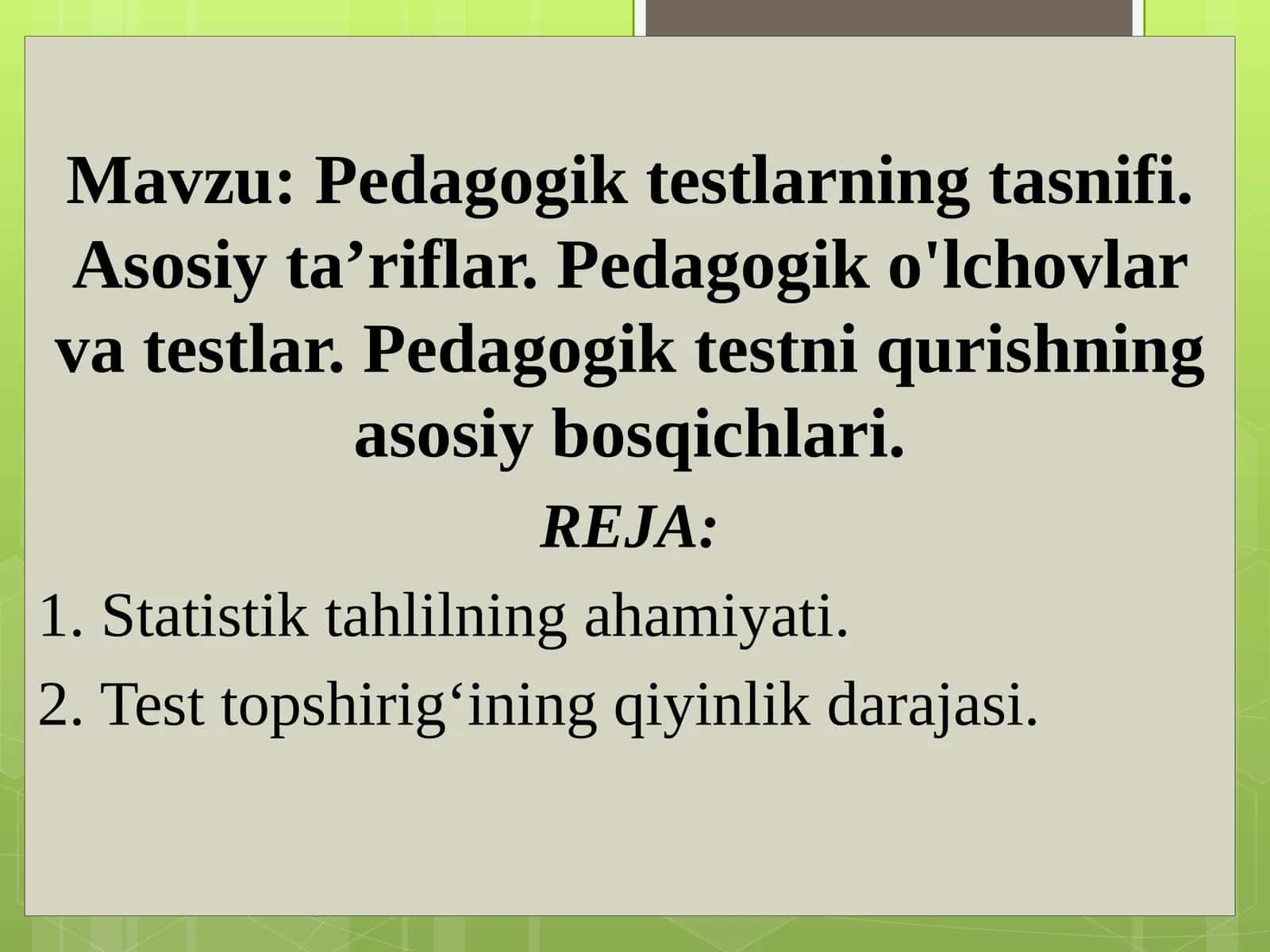 Pedagogiktestlarning tasnifi 1