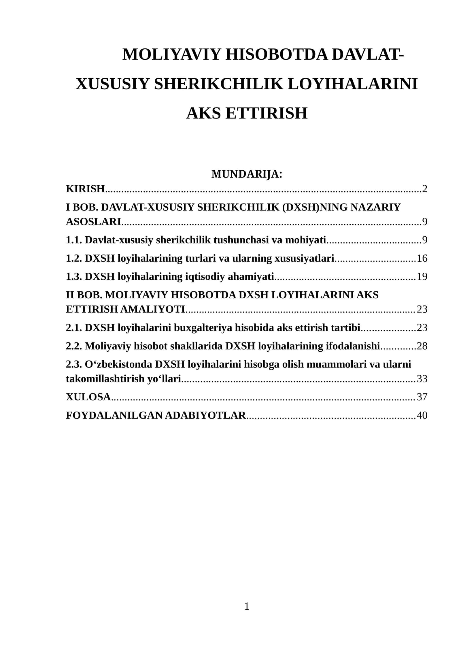 MOLIYAVIY HISOBOTDA DAVLAT-XUSUSIY SHERIKCHILIK LOYIHALARINI AKS ETTIRISH 1