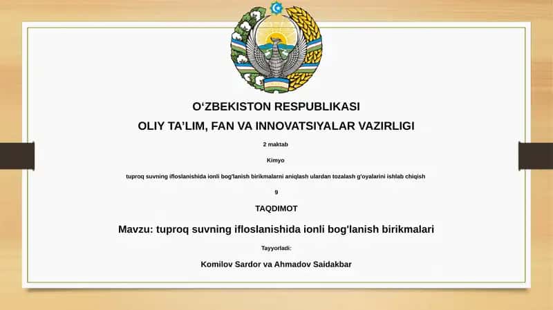 tuproq suvning ifloslanishida ionli bog'lanish birikmalari 1