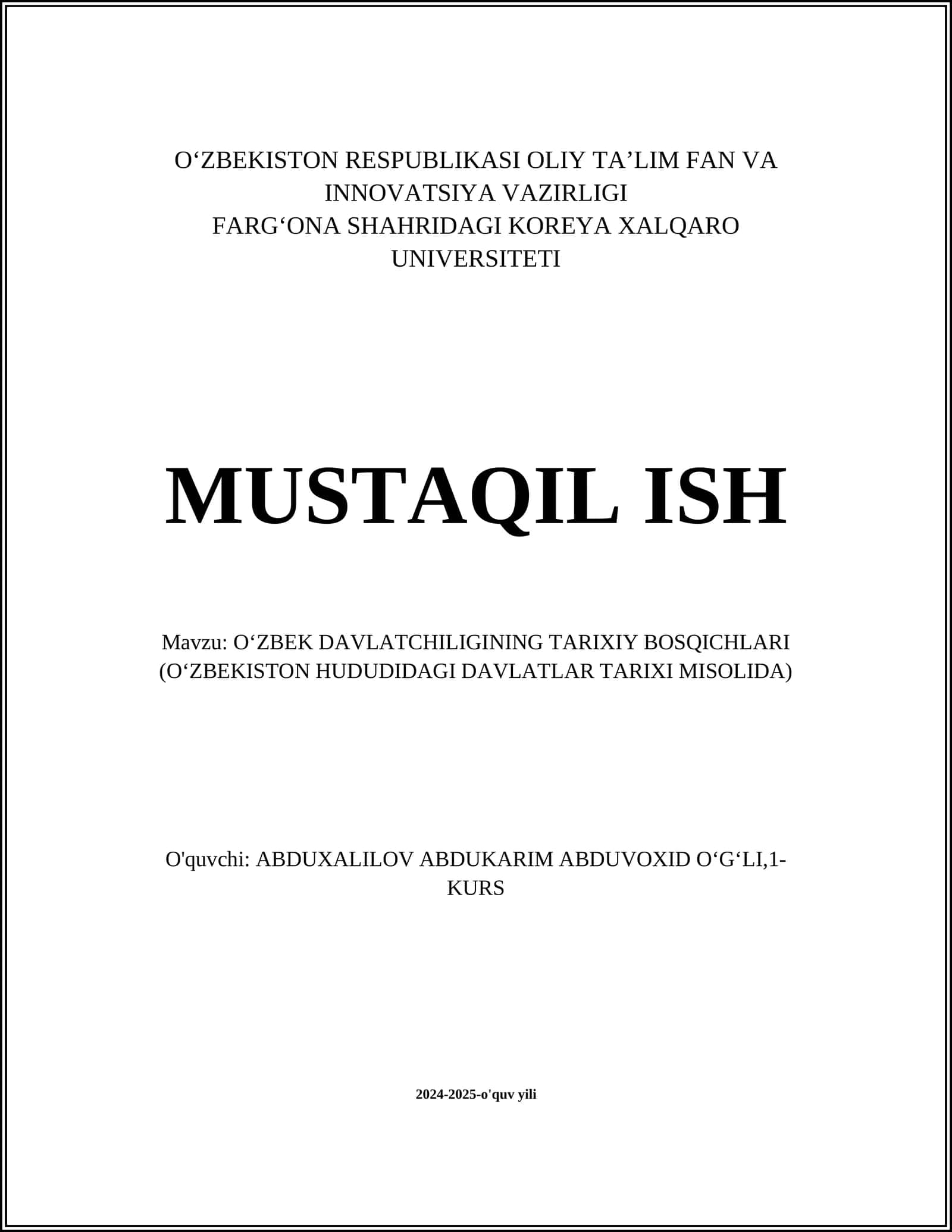 O‘ZBEK DAVLATCHILIGINING TARIXIY BOSQICHLARI 1