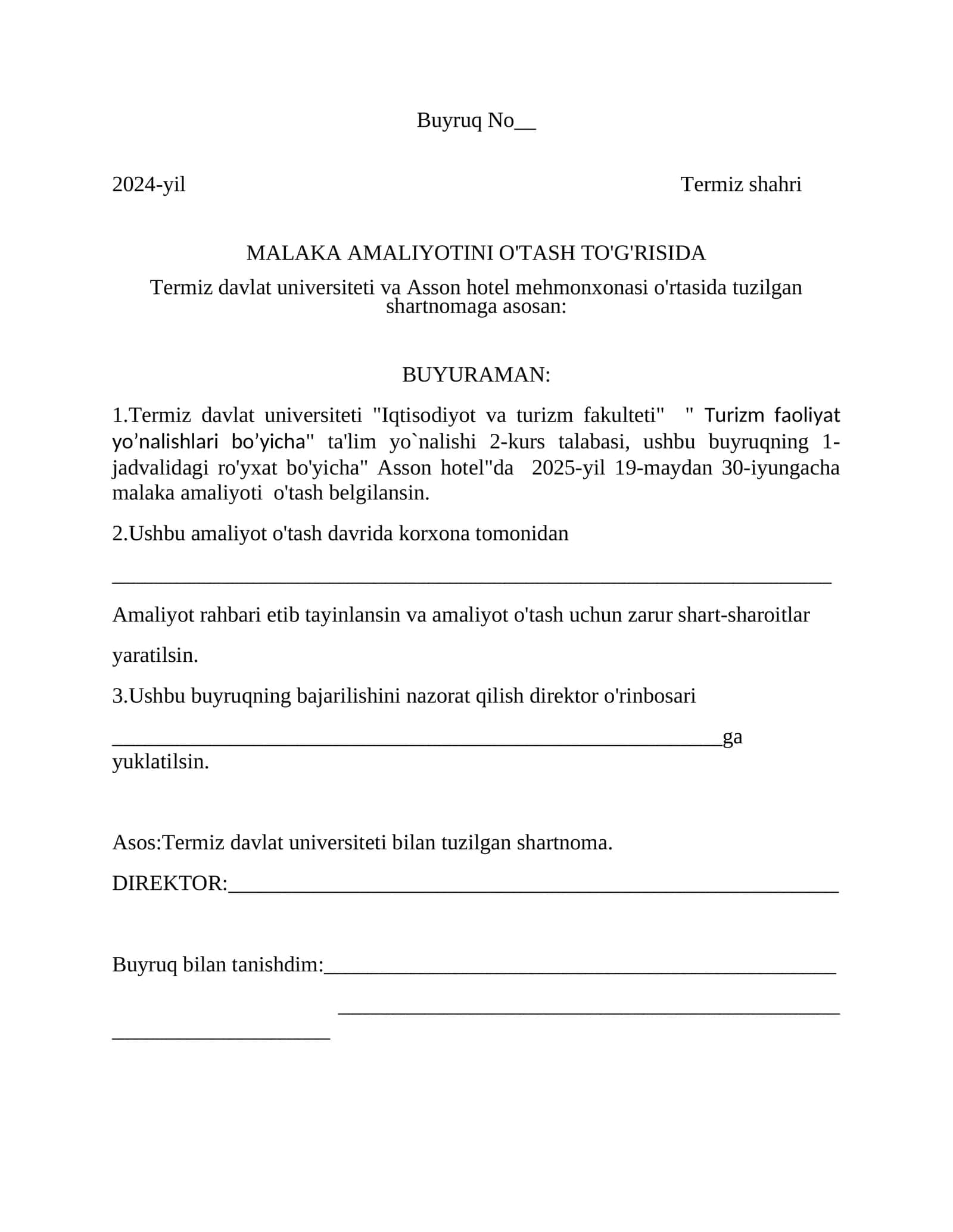 MALAKA AMALIYOTINI O'TASH TO'G'RISIDA 1
