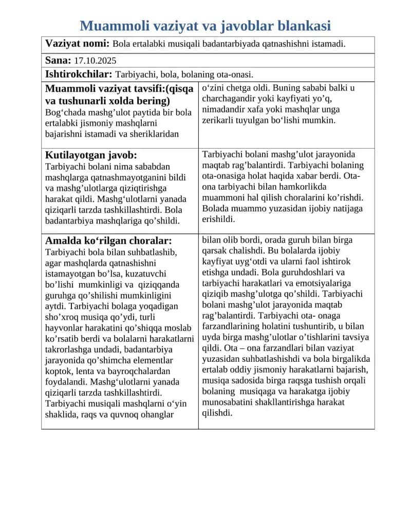 MUAMMOLI VAZIYAT BLANKASI 1