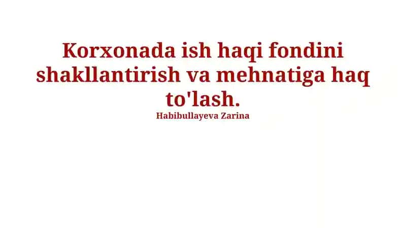 Ish Haqi Fondini Shakllantirish va Mehnatiga Haq To'lash