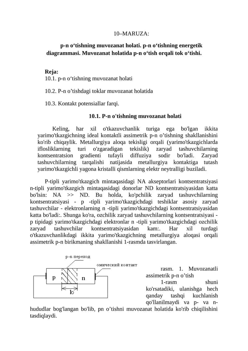 P-n o'tishning muvozanat holati 1