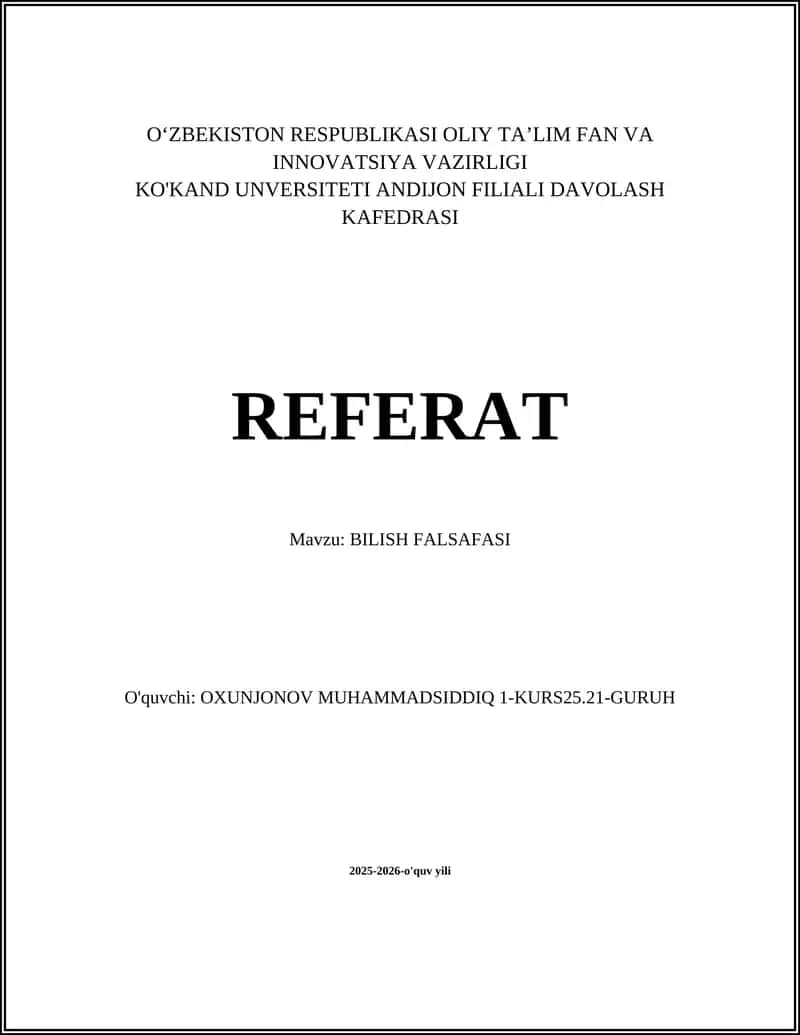 BILISH FALSAFASI 1