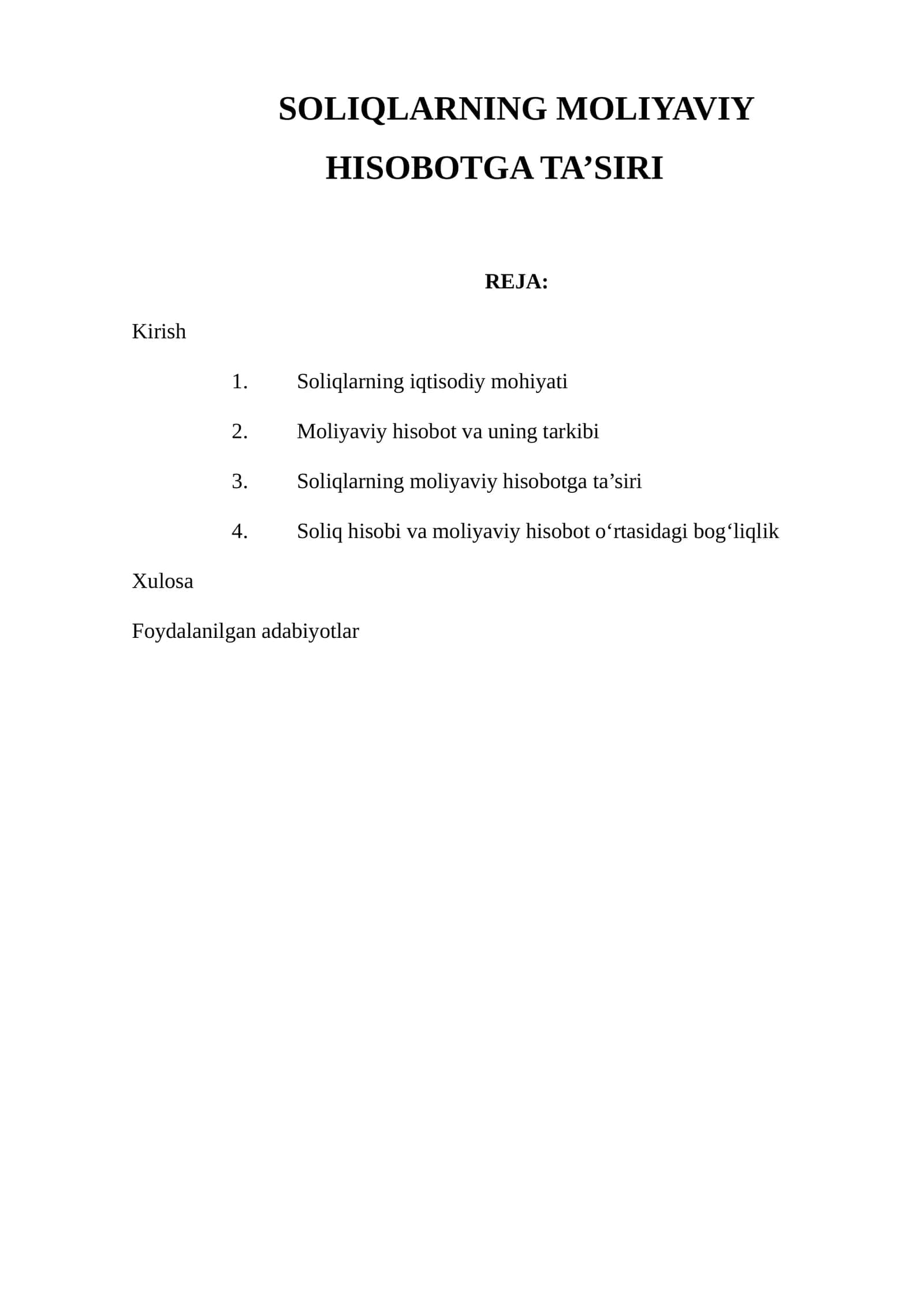 SOLIQLARNING MOLIYAVIY HISOBOTGA TA’SIRI 1