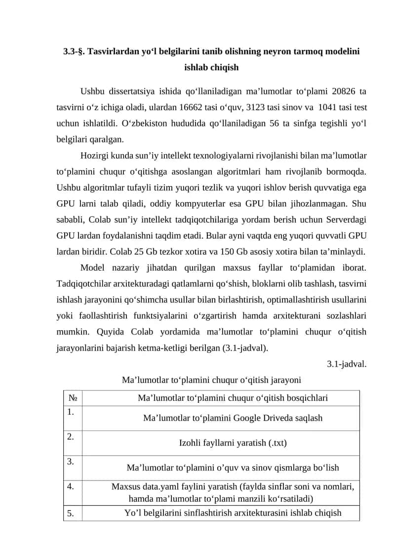 Tasvirlardan yo‘l belgilarini tanib olishning neyron tarmoq modelini ishlab chiqish 1