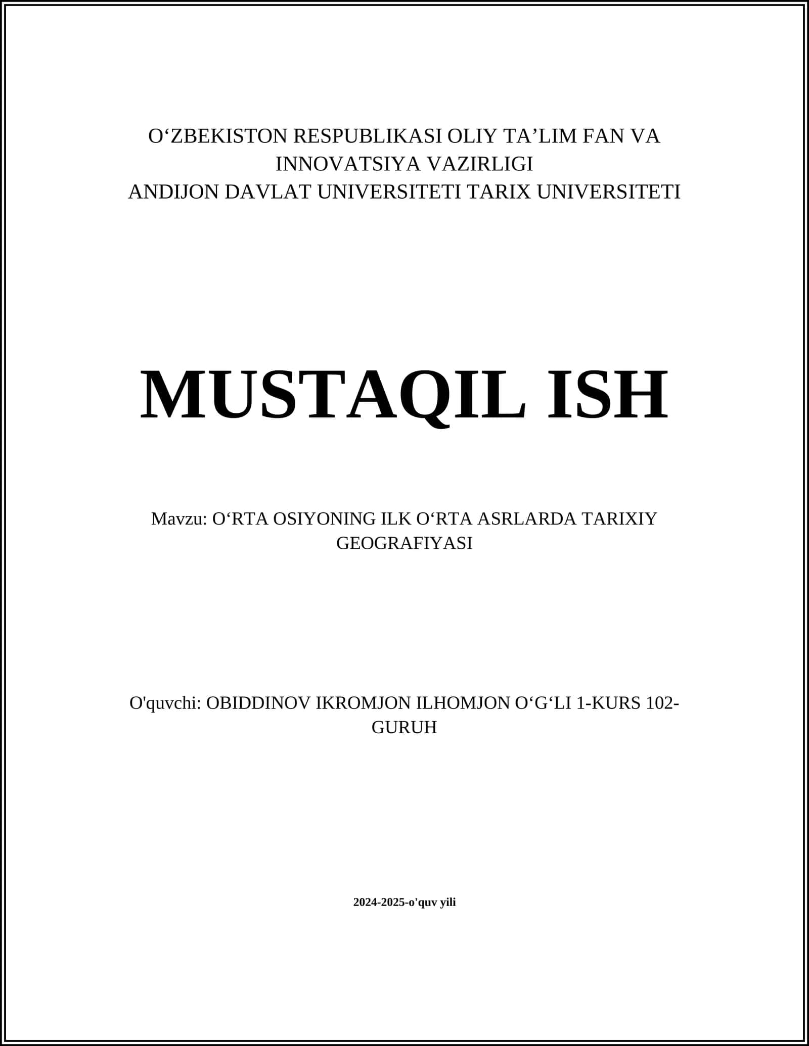 OʻRTA OSIYONING ILK OʻRTA ASRLARDA TARIXIY GEOGRAFIYASI 1