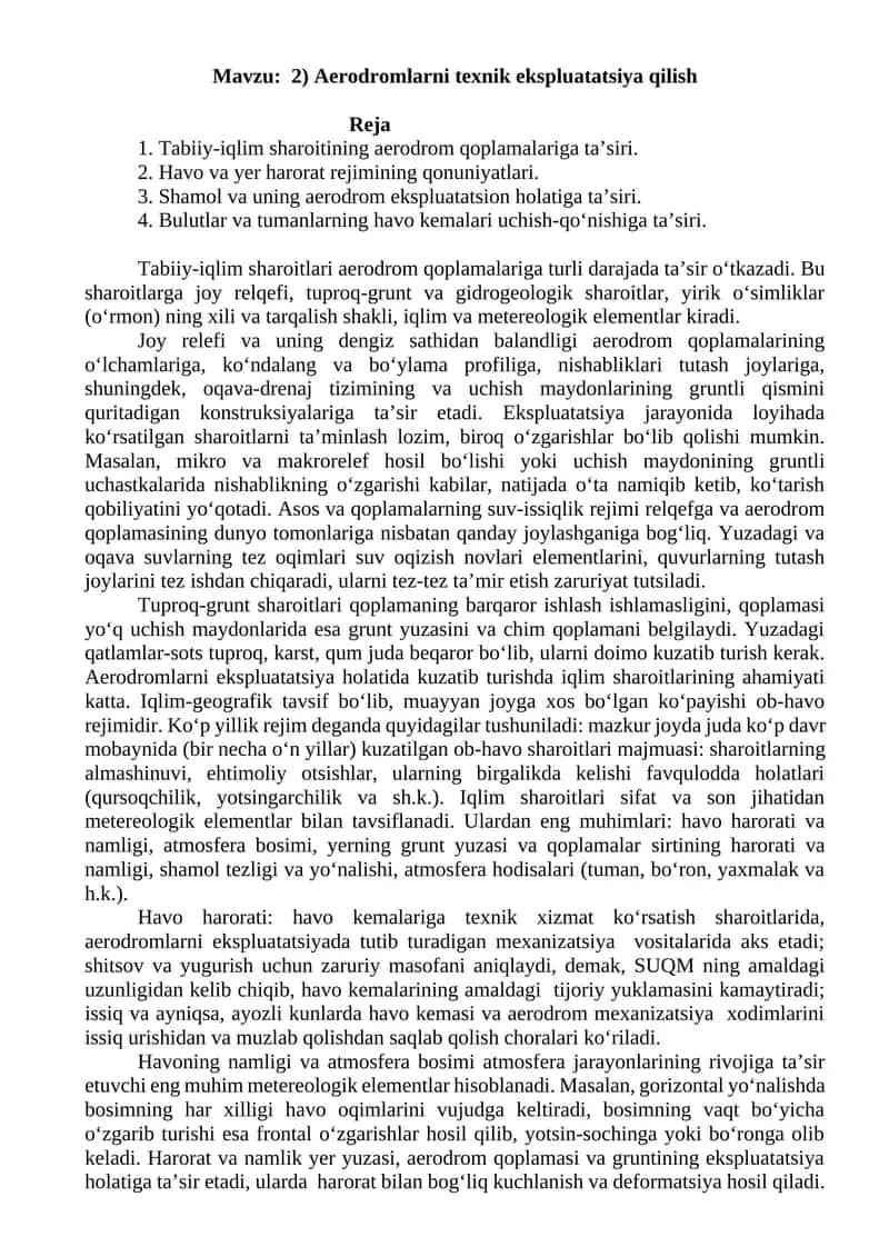 Aerodromlarni texnik ekspluatatsiya qilish 1