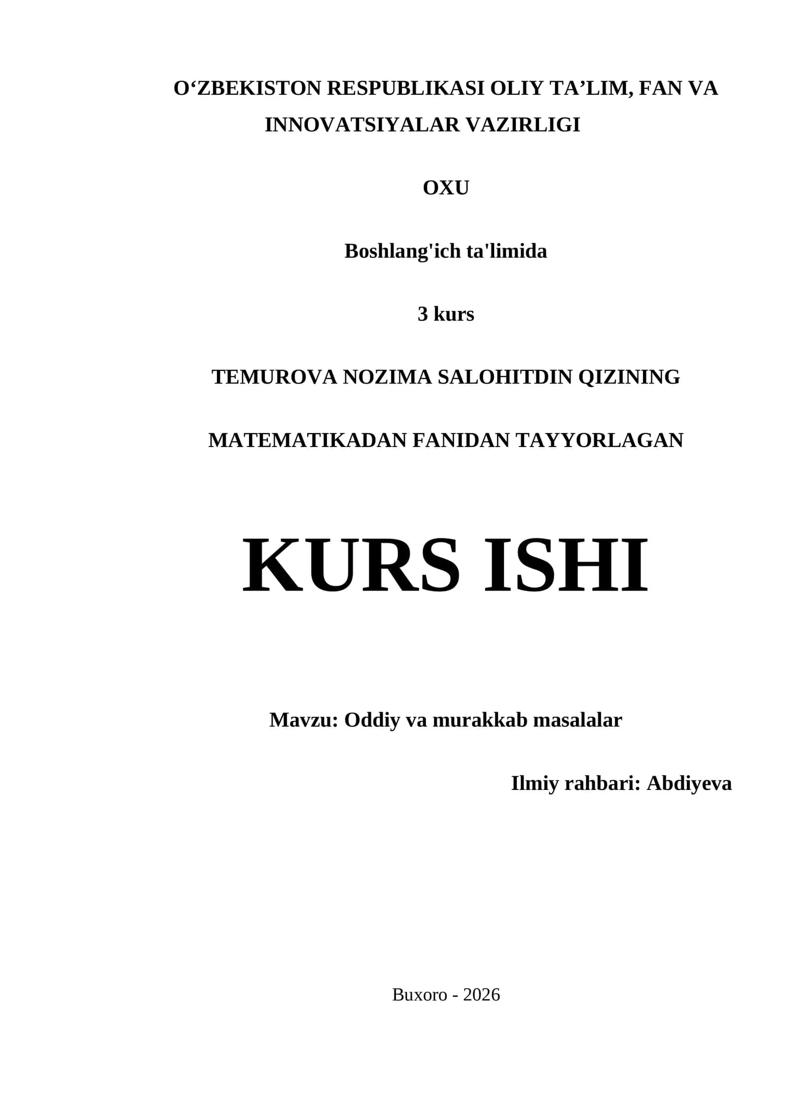 Oddiy va murakkab masalalar KURS ISHI 1