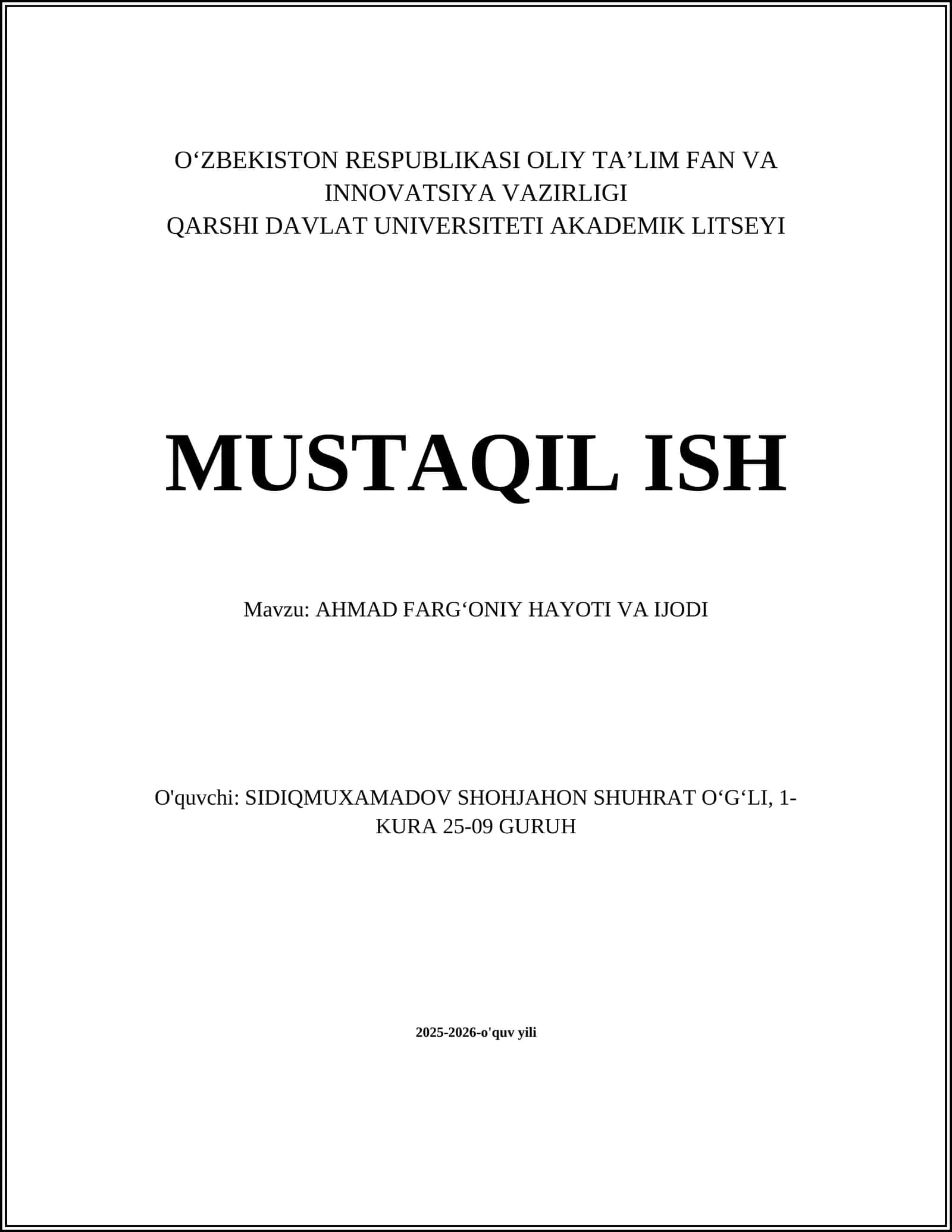 AHMAD FARGʻONIY HAYOTI VA IJODI 1