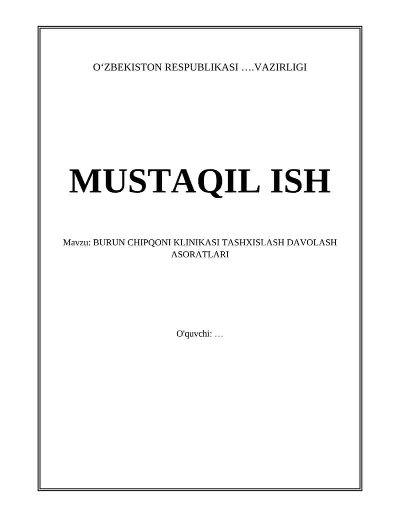 BURUN CHIPQONI KLINIKASI TASHXISLASH DAVOLASH ASORATLARI 1