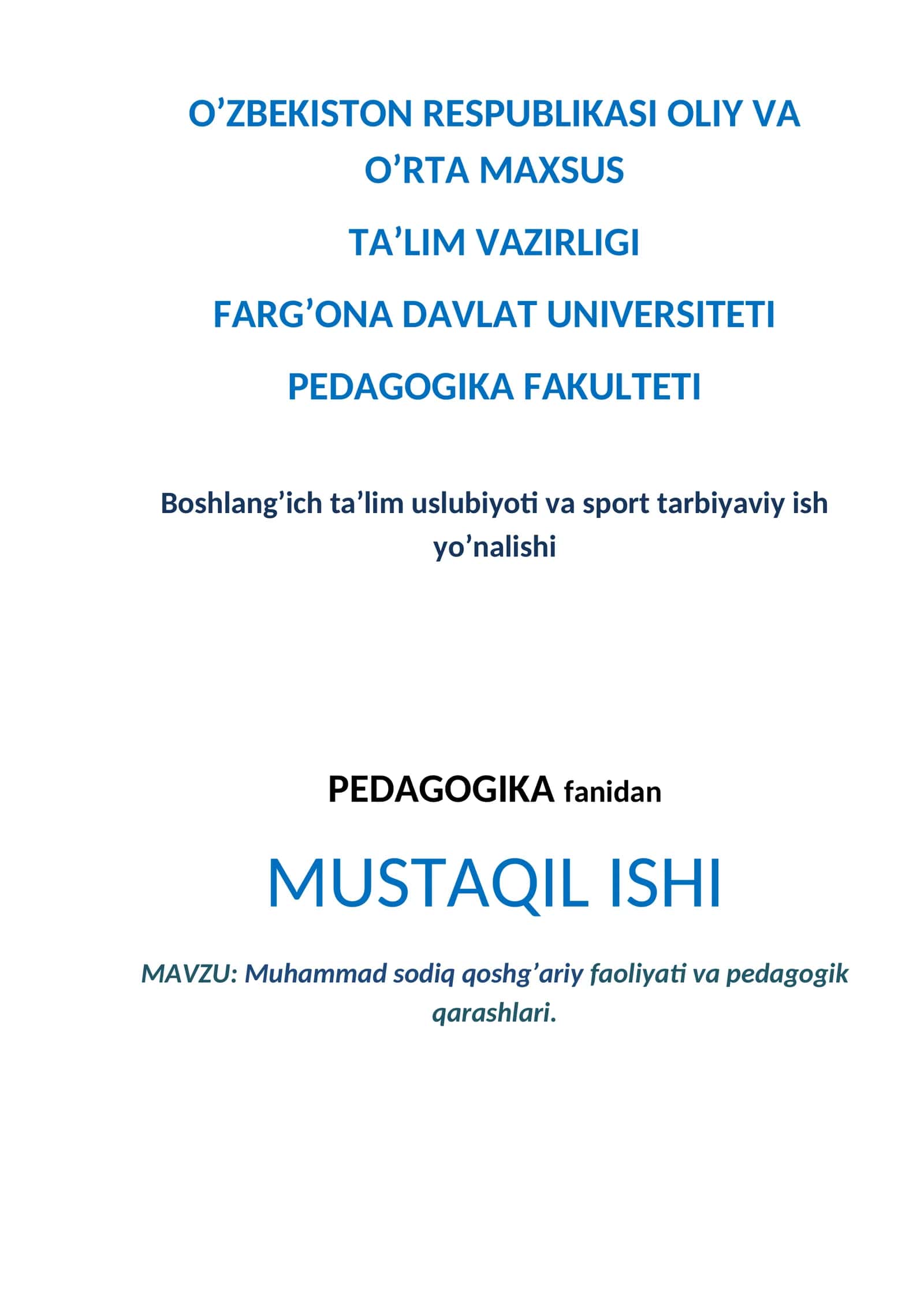 Muhammad sodiq qoshg’ariy faoliyati va pedagogik qarashlari 1