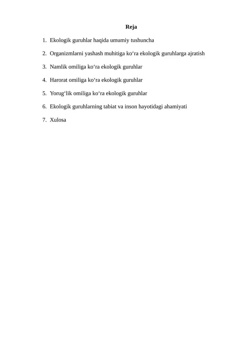 Organizmlarning ekologik guruhlari 1