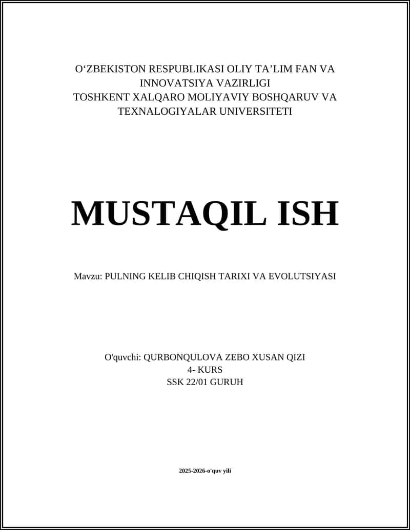 PULNING KELIB CHIQISH TARIXI VA EVOLUTSIYASI 1