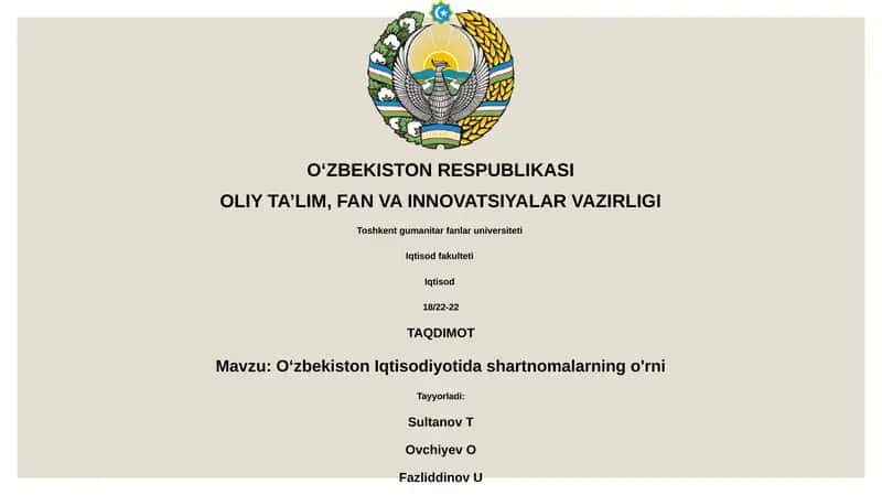 Oʻzbekiston Iqtisodiyotida shartnomalarning o'rni 1