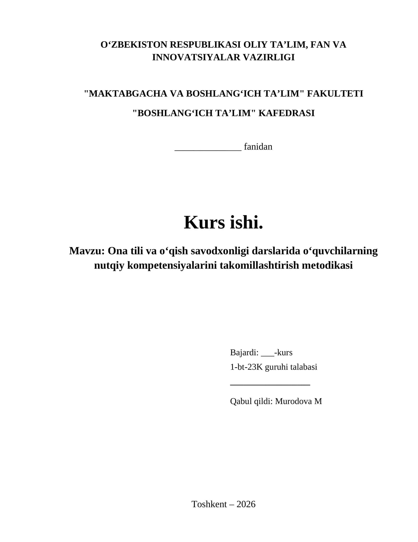 Ona tili va oʻqish savodxonligi darslarida oʻquvchilarning nutqiy kompetensiyalarini takomillashtirish metodikasi 1