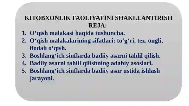 KITOBXONLIK FAOLIYATINI SHAKLLANTIRISH