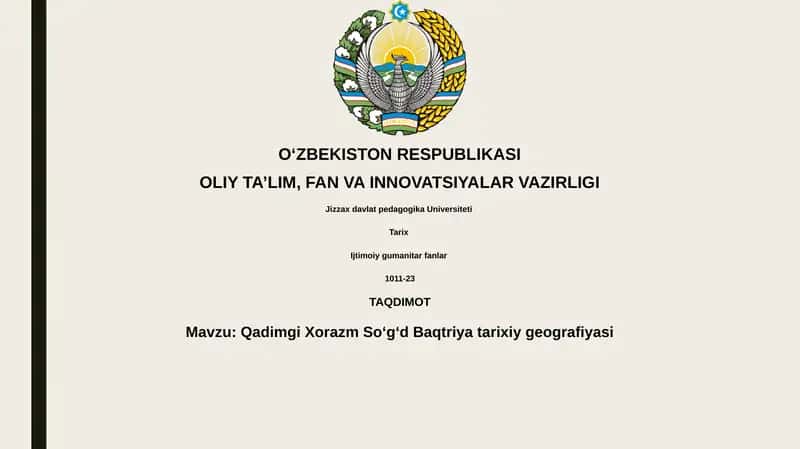 Qadimgi Xorazm Soʻgʻ Da Baqtriya tarixiy geografiyasi 1