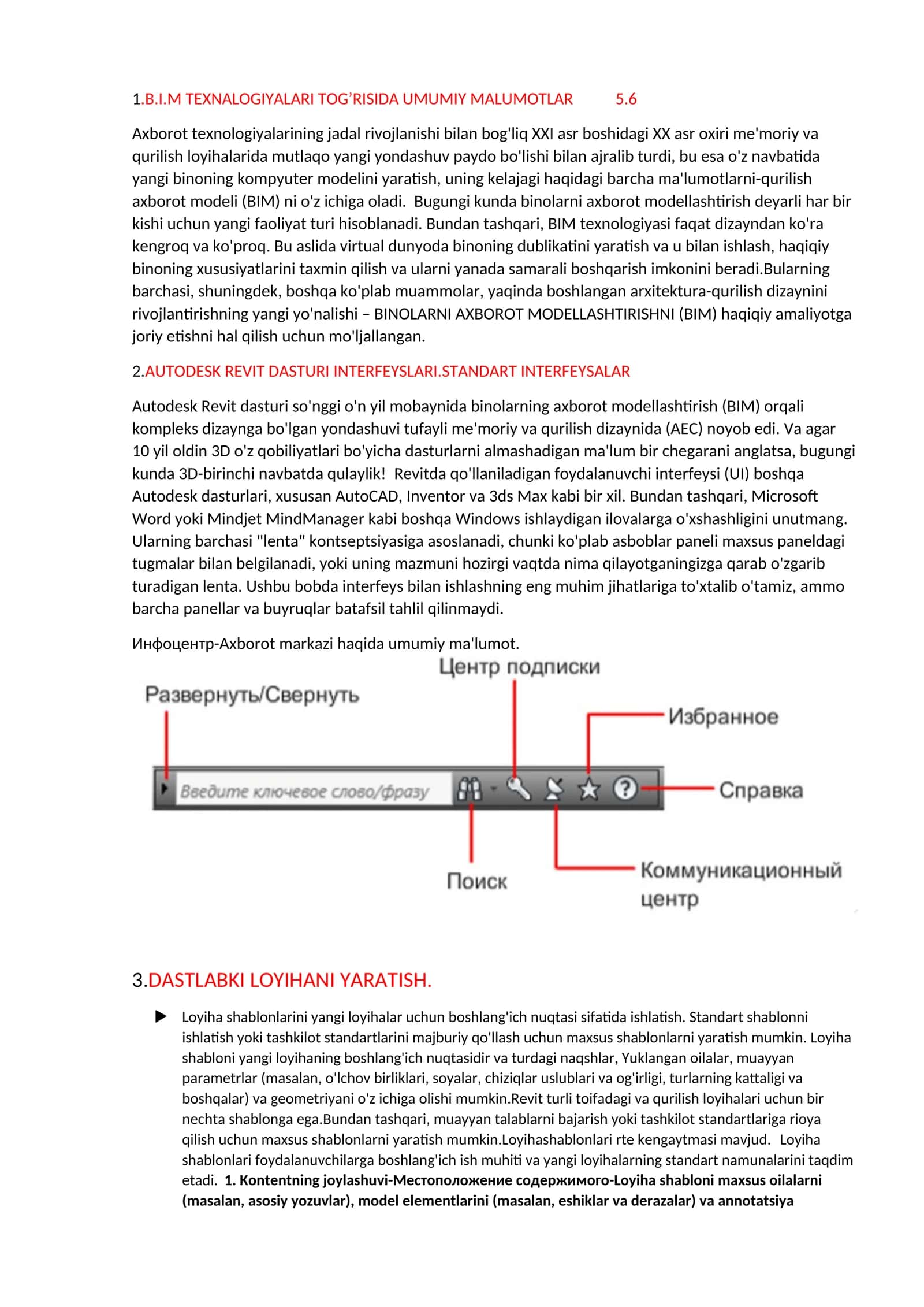 AUTODESK REVIT DASTURI INTERFEYSLARI.STANDAR 1