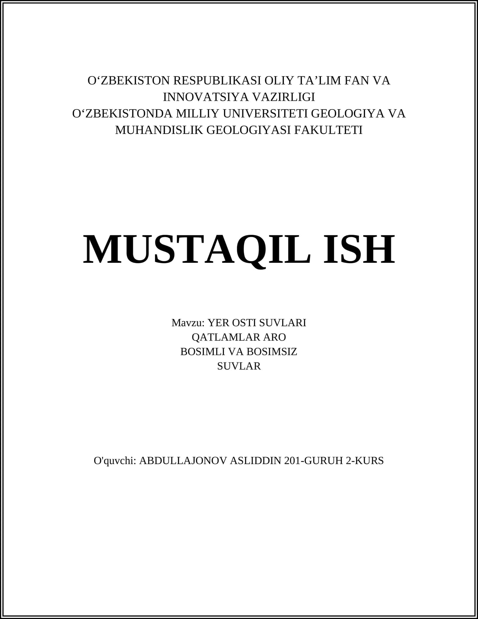 Yer osti suvlari 1
