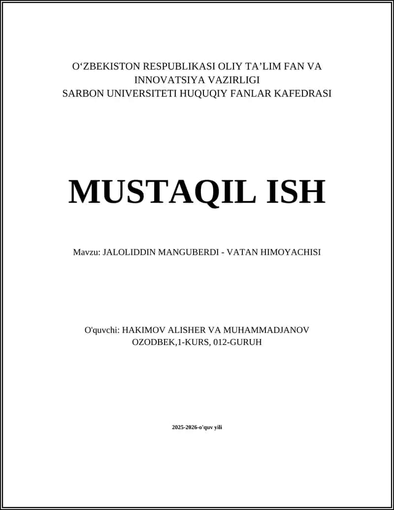 JALOLIDDIN MANGUBERDI - VATAN HIMOYACHISI 1